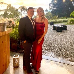 Contemporary Romance Red Satin Tiered Mermaid Maxi Dress Lulu’s